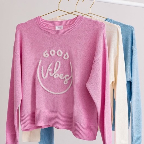 LELIS Collection GOOD VIBES Tinsel CrewNeck Knit Top - Picture 5 of 5